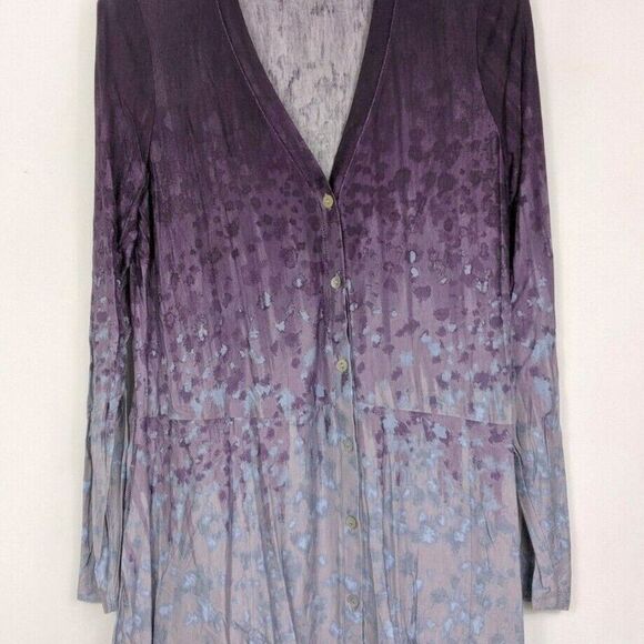 Lori Goldstein LOGO Ombre Button Front Long Sleeve Cardigan Purple Womens Small - Picture 5 of 14